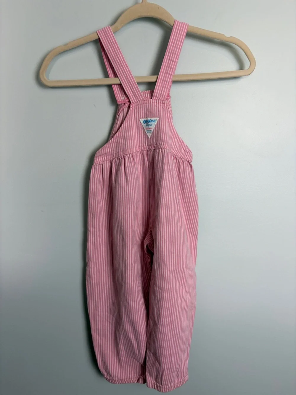 Vintage OshKosh B'gosh Pink Pinstripe Girl’s Size 4T Vestbak Denim Overalls
